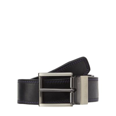 Designer black reversible triple stitched leather belt